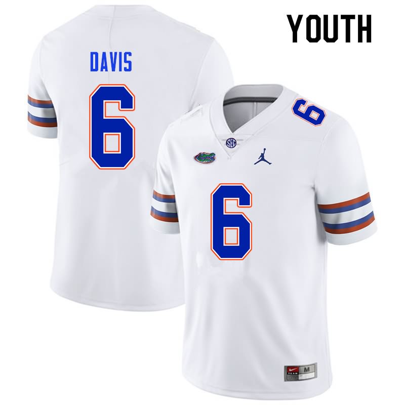 Youth NCAA Florida Gators Shawn Davis #6 Stitched Authentic Nike White College Football Jersey FIG1865HU